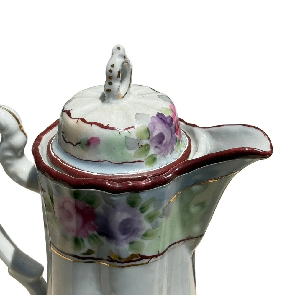 Vintage Hand Painted Porcelain Coffee Pot Floral Gold Japan Tea Chocolate‎ Pot